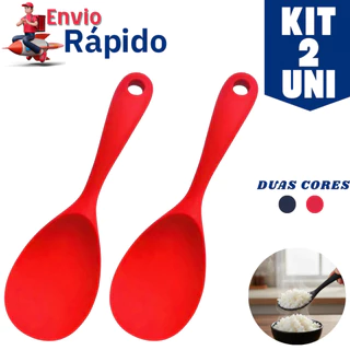 Jogo 2 Colher de Servir Silicone Arroz Utensílio Antiaderente Multiuso Preparar Não Risca