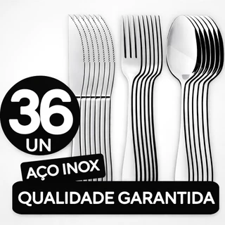 Conjunto Jogo de Talheres 36 peças Aço Inox 12 Facas 12 Garfos e 12 Colheres de Mesa Casa
