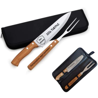 Kit Churrasco Personalizado 2 Peças Faca e Garfo com Estojo | Gravação a Laser Profissiona