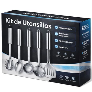 Kit Utensílios De Cozinha Pegador de Macarrão Espátula De Aço Inox Conchas De Cozinha Escu