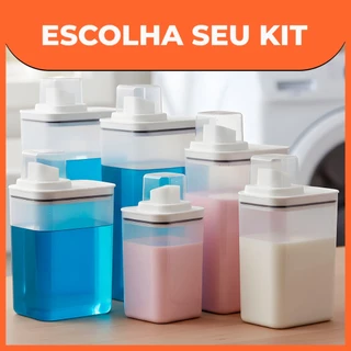 Kit Dispenser Organizador Lavanderia 2,3 litros 1,5 Litros Acrílico (AMACIANTE, SABÃO EM P