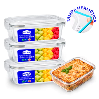 Conjunto Potes 640ml Vidro Hermético Mantimentos Marmita 640ml Marmita Fit com Tampa 4 Tra