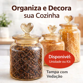 Pote de Vidro Hermético Âmbar Transparente Coração Decor Afeto Porta Mantimentos Decorativ