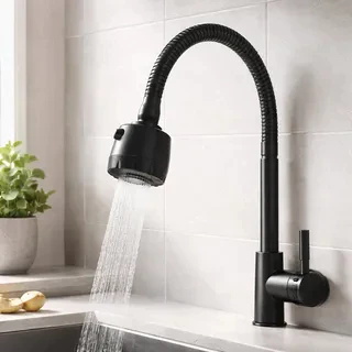 Inox Torneira Prata/Preto Com Chuveiro Com Rotação De 360° Cozinha Luxo Parede Promoção