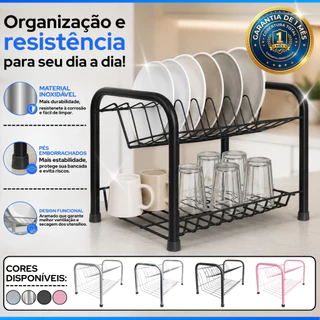 Escorredor De Louças Versátil Duplo Compacto Secador Copos 9 Pratos 2 Andares