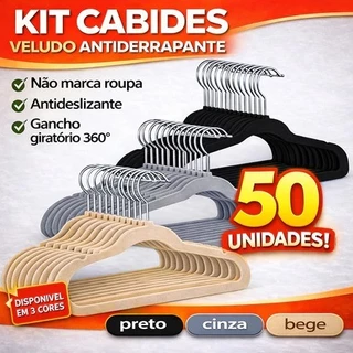 Kit Cabide de Veludo Antiderrapante 45cm Gancho Giratório 360° Não Marca Roupa Organizador