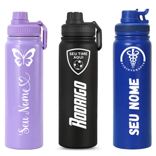Garrafa Térmica Inox Personalizada 800ml Premium com Gravação a Laser Time Nome Curso Água