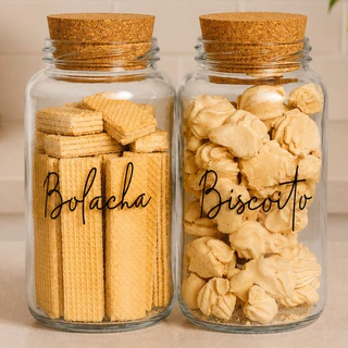 2 Potes de Vidro Biscoito + Bolacha 830 ml | Pote Hermético com adesivo Opcional | Cantinh