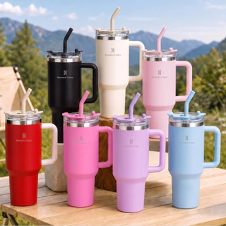 ROMANTIC CROWN Copo Térmico Portátil 1200ml/600ml com Tampa e Canudo Garrafa Térmica Inoxi