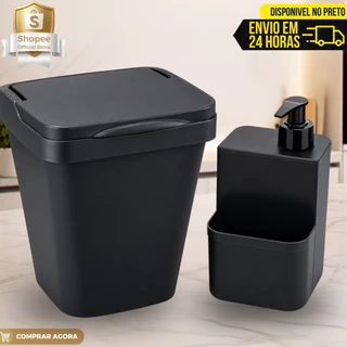 Kit Lixeira Cozinha 4,8L + Porta Detergente Organizador Multiuso Resistente