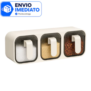 Porta Temperos De Parede Triplo Organizador Sem Furo Com Colheres E Etiquetas