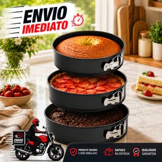 Kit 3 Formas Para Bolo Torta Fundo Removível Antiaderente Redonda Assadeira Confeitaria Al