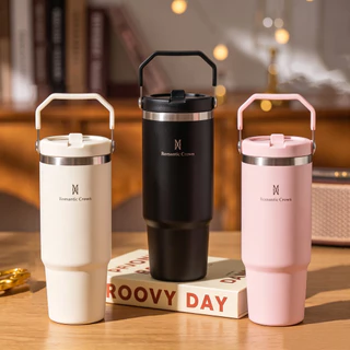 ROMANTIC CROWN Garrafa Térmica 900ml Inox com Bico e Alça Flip Tumbler para Academia e Tra