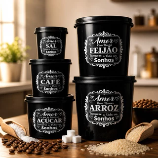 Kit Potes Herméticos Mantimentos 5 peças Cozinha Organizada Premium