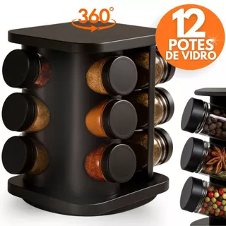 Porta Temperos Profissional Giratório 12 6 Potes Vidro OFERTA Tampa Dosadora Organizador C