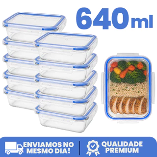 Kit 3 até 12 Potes de Vidro 640ml Hermético Marmita Fit com Tampa Travessa 4 Travas Envio