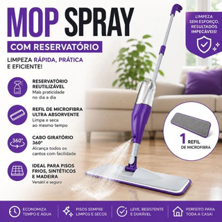 Mop Spray PRO Magico Com Reservatorio Rodo De Limpeza Refil Microfibra mopi