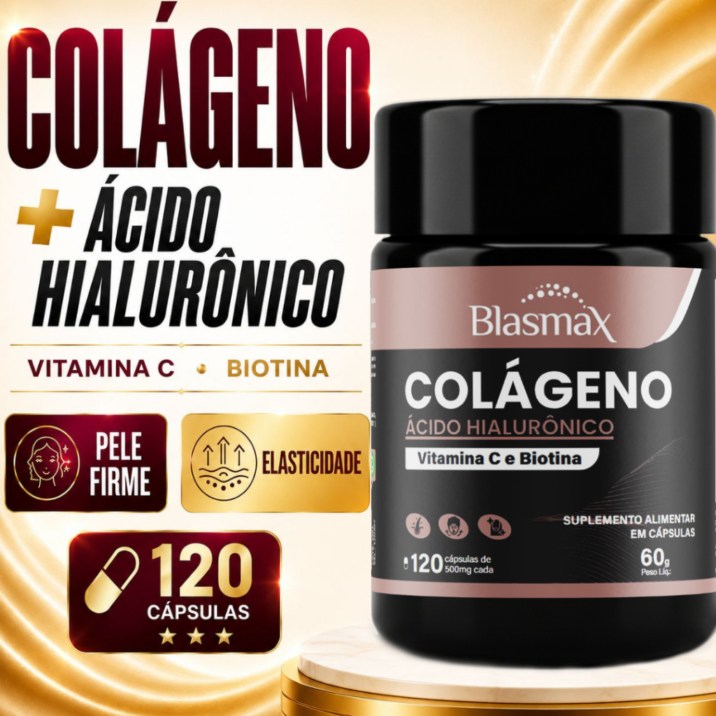 Colágeno para Pele, Cabelo e Unhas com Ácido Hialurônico e Vitamina C