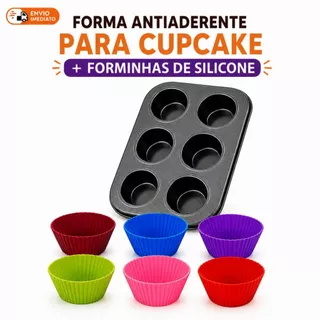 Kit Forma Assadeira Antiaderente Teflon e Formas De Silicone Com Cavidades Cupcakes Empada