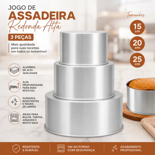 Forma Bolo assadeira redonda alta kit 3 peças 15, 20, e 25 e suas variações