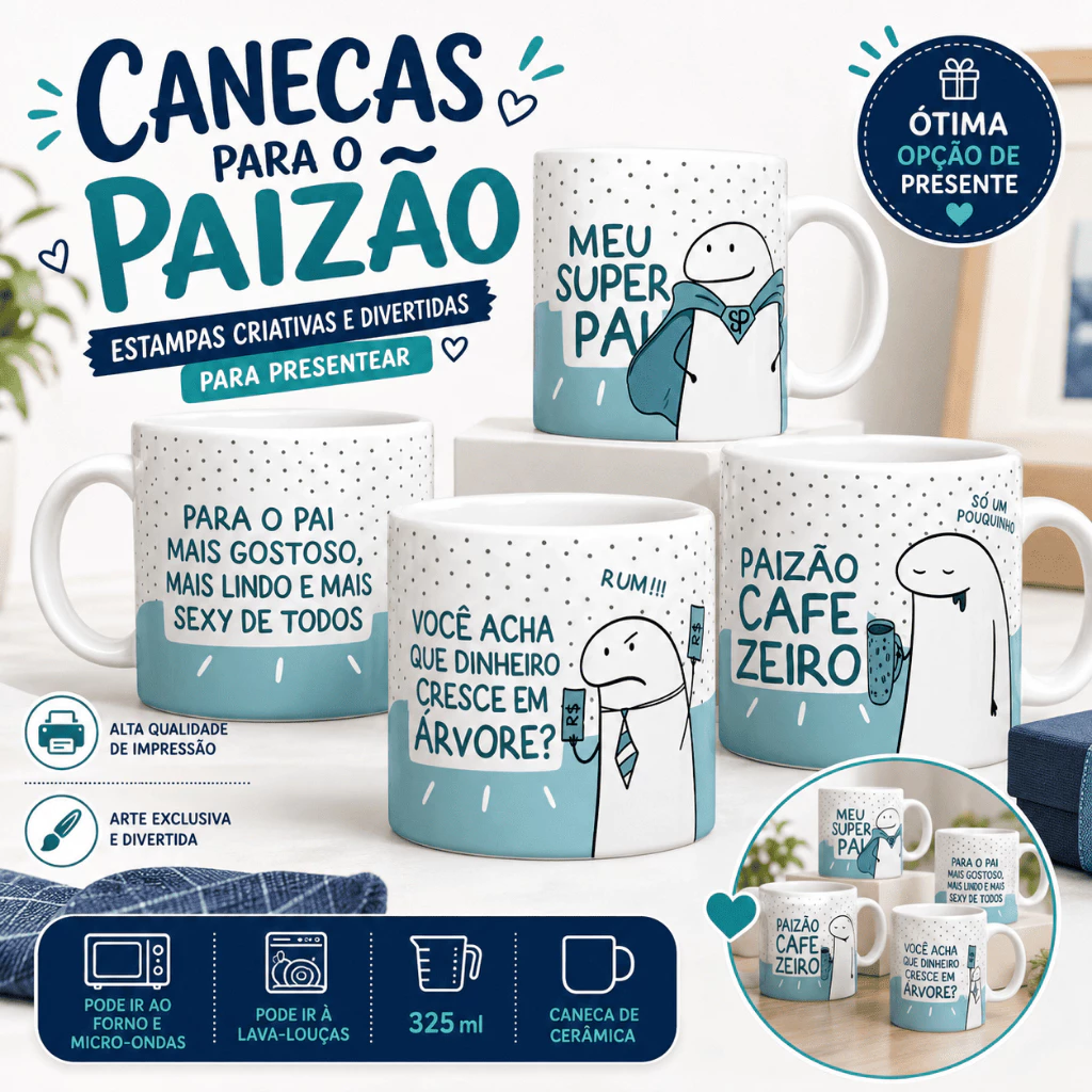 Caneca Personalizada Flork Presente Dia dos Pais Diversos Modelos Canecas Divertidas de Porcelana
