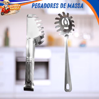 Kit 2 Pegadores Massa Inox Macarrão Espaguete Garra Servir Massa Cozinha Gourmet Restauran