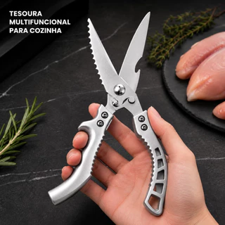Tesoura Multifuncional de Cozinha Aço Inox Integral para Cortar Frango Ossos Carnes e Peix