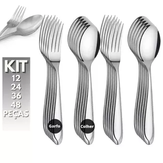 Jogo de Talhares Inox Colheres de Sopa e Garfos de Mesa Talheres Faqueiro Kit 12, 24, 36 o