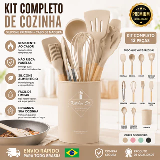 Jogo de Cozinha Kit C/12 Peças de Silicone Utensílios e Copo Suporte para Cozinha Cabo de