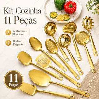 Talheres Kit 4/11 De Aço Inox Servindo Utensílios Dourado Conjunto Colher de Sopa Na Cozin