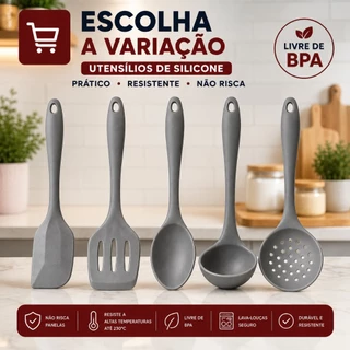 Utensílios de Cozinha de Silicone Colher Espátulas Concha Escumadeira Kit 3 ou 5 Peças An