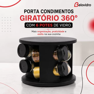 Porta Condimentos Giratório 360° com 6 Potes de Vidro – Organizador de Temperos Cozinha Pr
