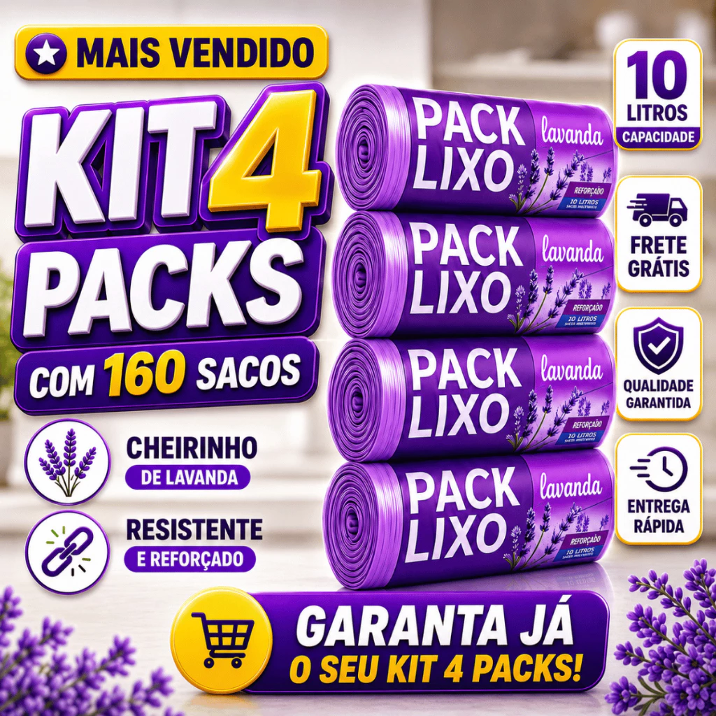 Kit 4 Rolos Sacos de Lixo 10L 160 Unidades Perfumado Cheiroso Lavanda Tira Odores Pia Banheiro