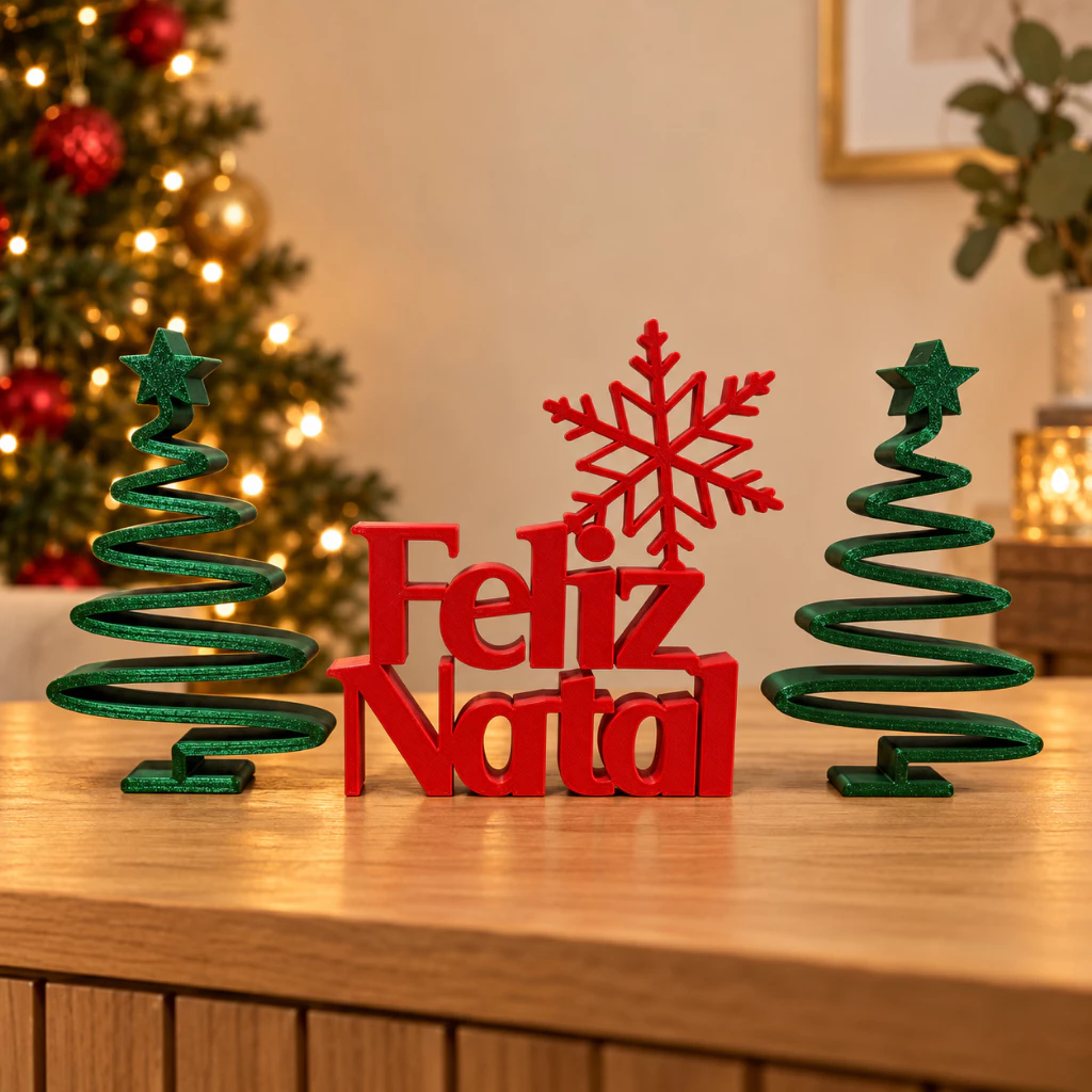 Kit Decorativo Feliz Natal 3 Peças Enfeite Natalino Para Mesa