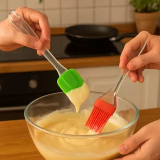 Conjunto 2 Peças Cozinha Confeitaria Espátula Pincel Em Silicone Multiuso Funcional 21cm X