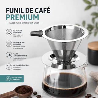 Filtro Coador De Café Inox 103/102/101/304 - Com Pegador em Silicone - Peneira Aço Reutili
