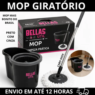Mop Giratorio Balde Centrifuga 8lt Cabo Inox Esfregão Limpeza