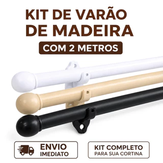 Varão De Madeira para Cortina 2,00m Kit Completo com Suporte e Ponteira Quarto , Sala, Coz