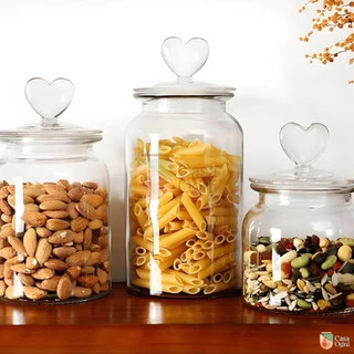 Pote de Vidro Hermético Transparente Coração Afeto Porta Alimentos Mantimentos Organizador
