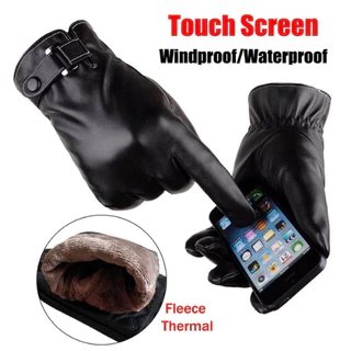 Luva de Couro Térmica Forrada Touch Screen Motoqueiro Impermeável Para O Inverno Tela De T
