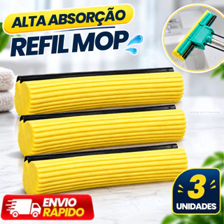Kit Com 3 Refil Mop Espuma Rodo Mágico Universal Esfregão Limpeza Eficiente Alta absorção