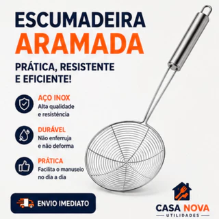 Escumadeira Profissional Grande Arame Fritura Aço Inox Pastel Churro Fritadeira Cozinha Ut