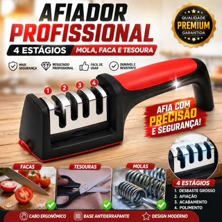 Amolador de Faca 4 Estágios Afiador de Facas e Tesouras Multifuncional Profissional Manual