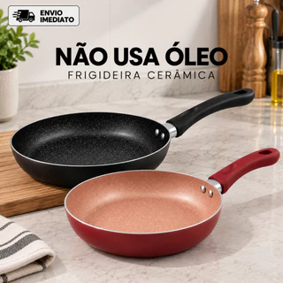 Frigideira Antiaderente Revestimento Cerâmico Não Gruda Com Cabo Térmico Premium Fogão Ind
