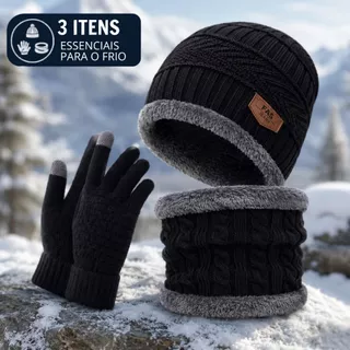Touca Termica Cachecol Balaclava Luva Touch Kit Inverno Forrado De Lã Completo Protetor do