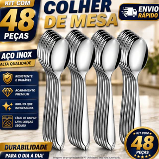 Jogo de Talhares 48 Peças Colher de Sopa em Inox Aparelho de Jantar Talheres Colheres para