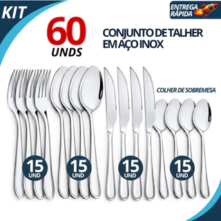 Kit Talheres 24 e 40 e 60 Peças Aço Inox Completo Faqueiro Jogo de Mesa Colheres Garfos Fa