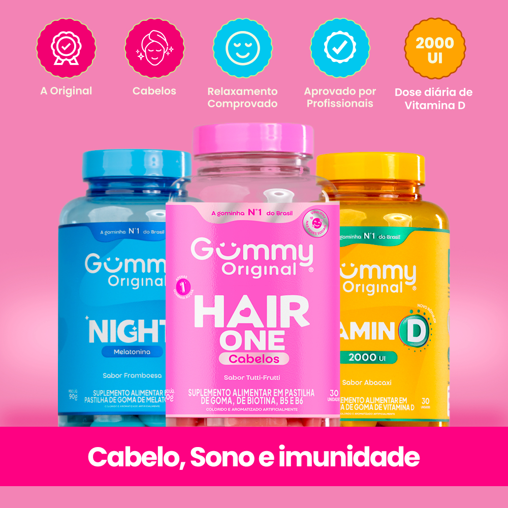 Kit Gummy Night Hair + Vitamina D (3 frascos)