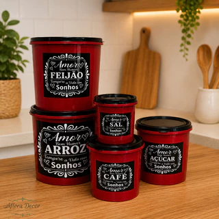 Kit 5 Potes Mantimentos Organizador Cozinha Peças Plástico Porta Alimentos