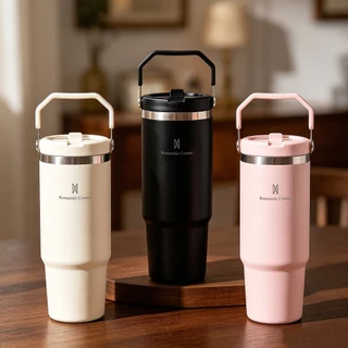 ROMANTIC CROWN Garrafa Térmica Inox 900ml Portátil com Bico e Alça Flip Tumbler para Acade
